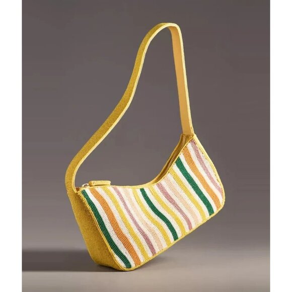Maeve Handbags - Anthropologie Asymmetric Beaded Shoulder Bag Striped Yellow